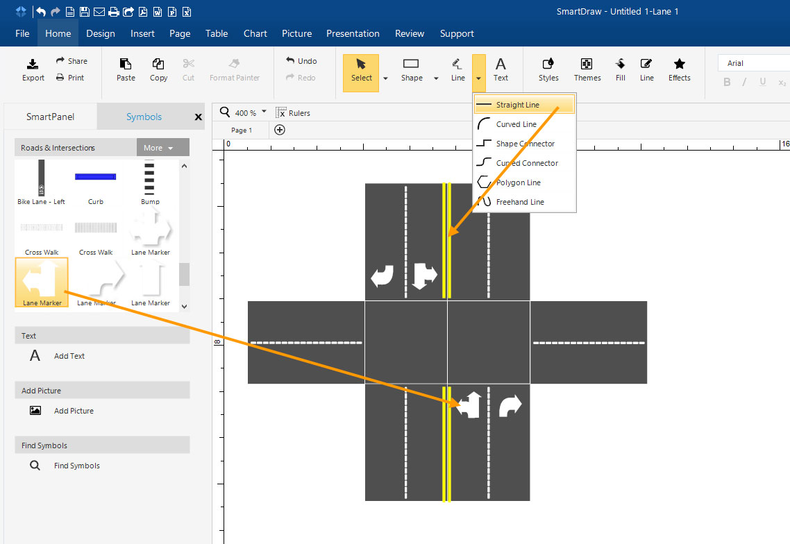 Adding accident reconstruction symbols