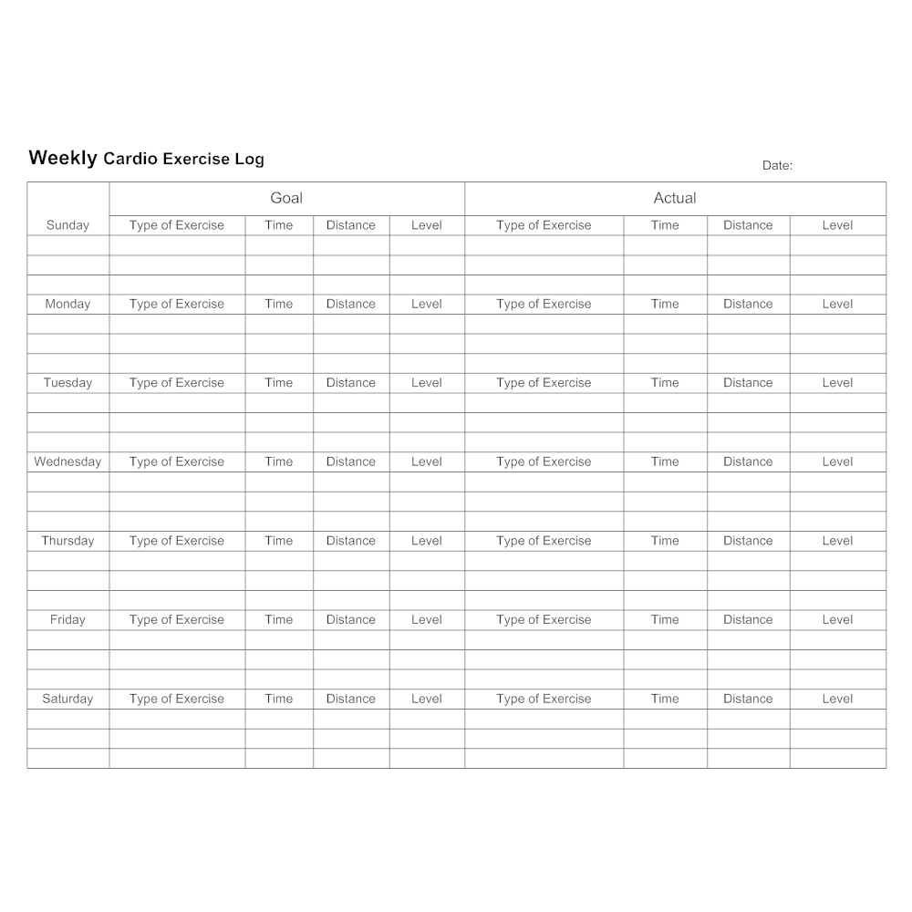 Weekly Cardio Exercise Log