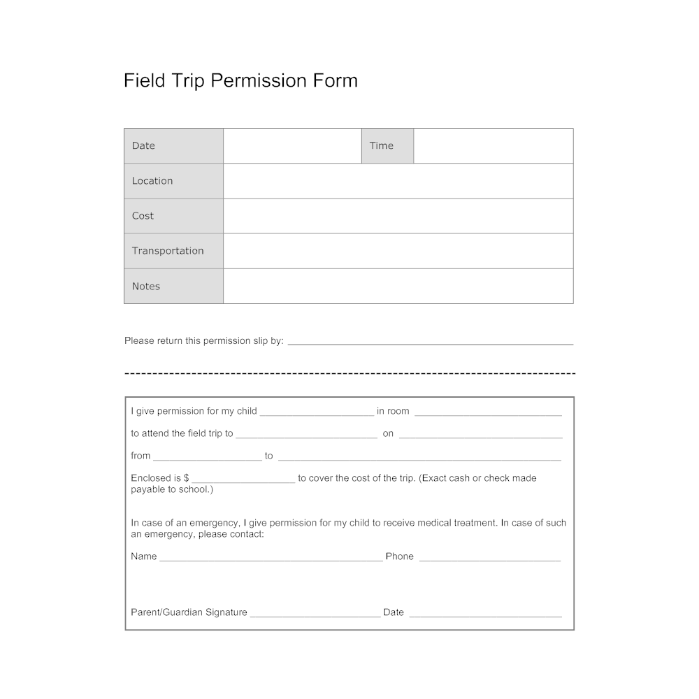 Field Trip Permission Form Template