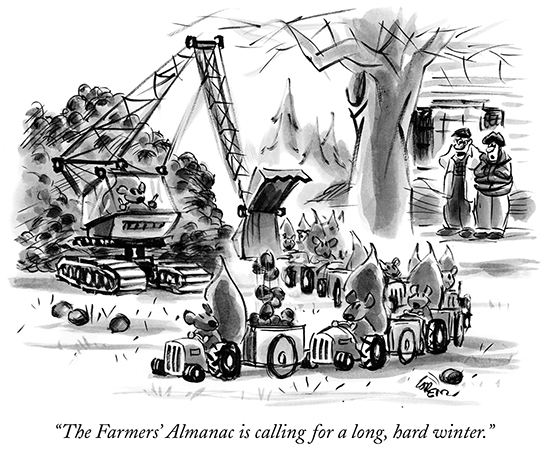 New Yorker Cartoon - Farmer's Almanac is calling for a long, hard winter