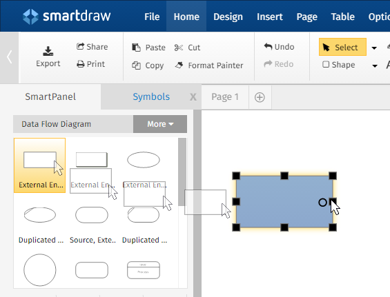 Drag data flow shape