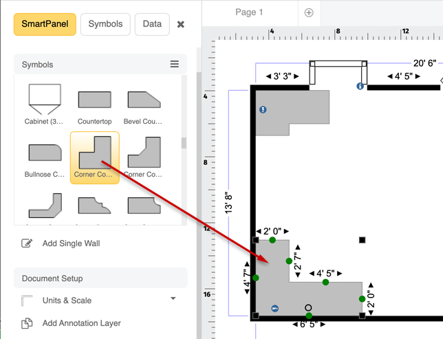 Floor plan corner counter