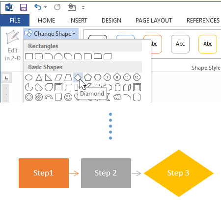 Change the shape of a flowchart symbol in Word