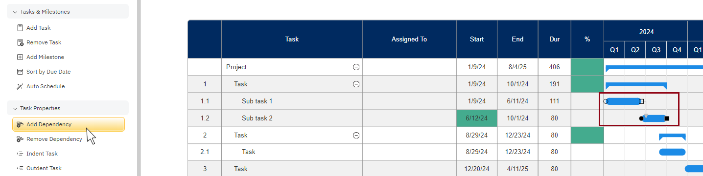 Add a dependency between tasks