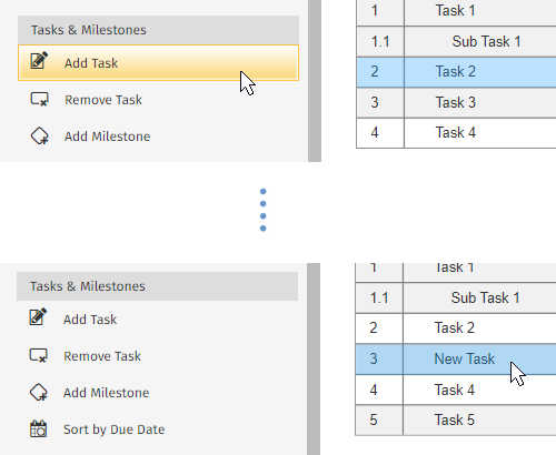 Add Gantt chart tasks between tasks