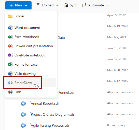 Create new SmartDraw files from OneDrive