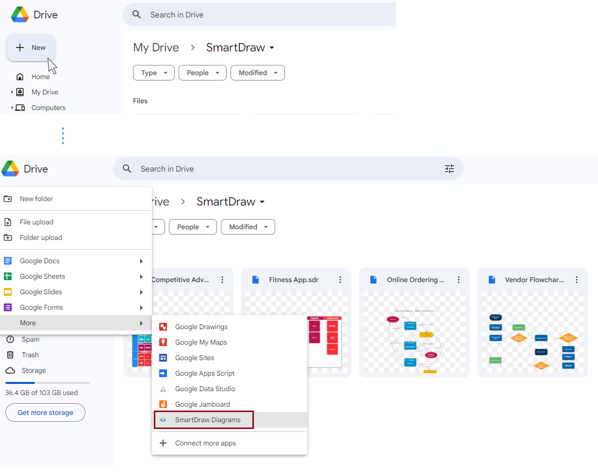 Create new SmartDraw diagrams from Google Drive