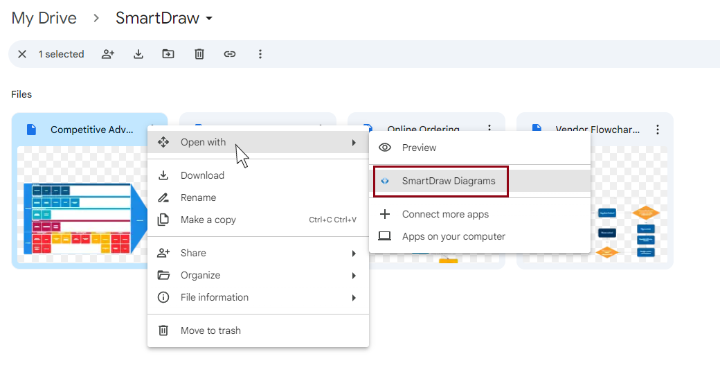 Open a SmartDraw diagram from Google Drive