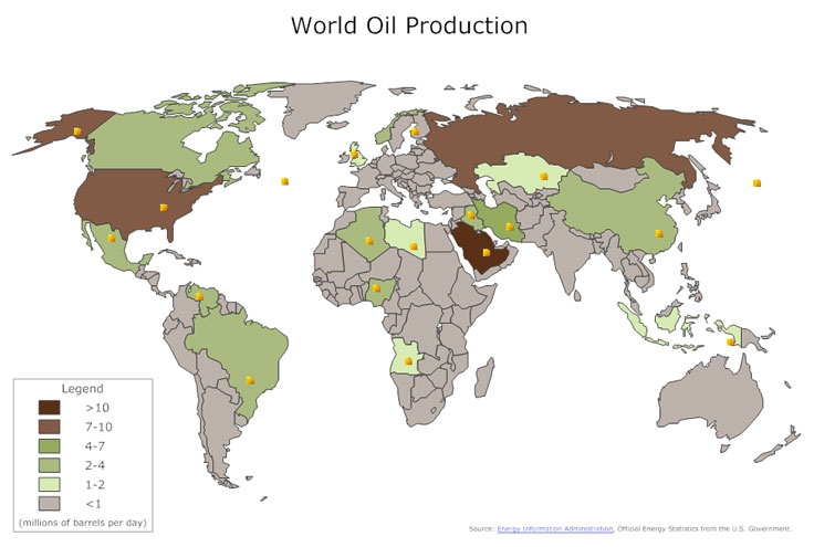 World oil production map