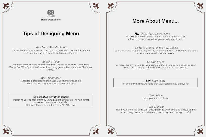 Menu - Creating an Effective Menu Design. See Examples.