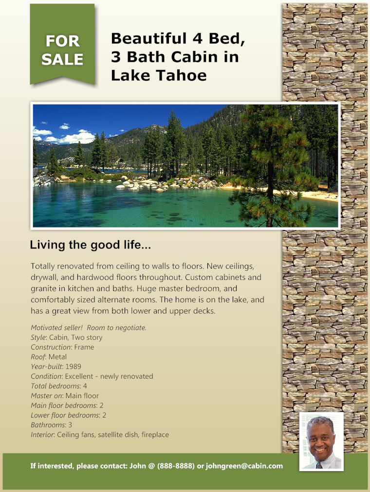 Real estate flyer - Lake Cabin