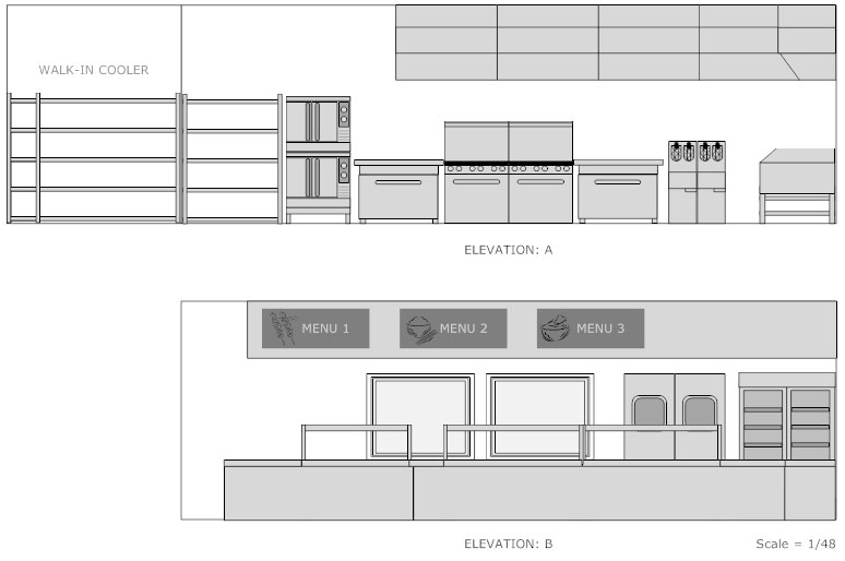 Restaurant kitchen elevation plan