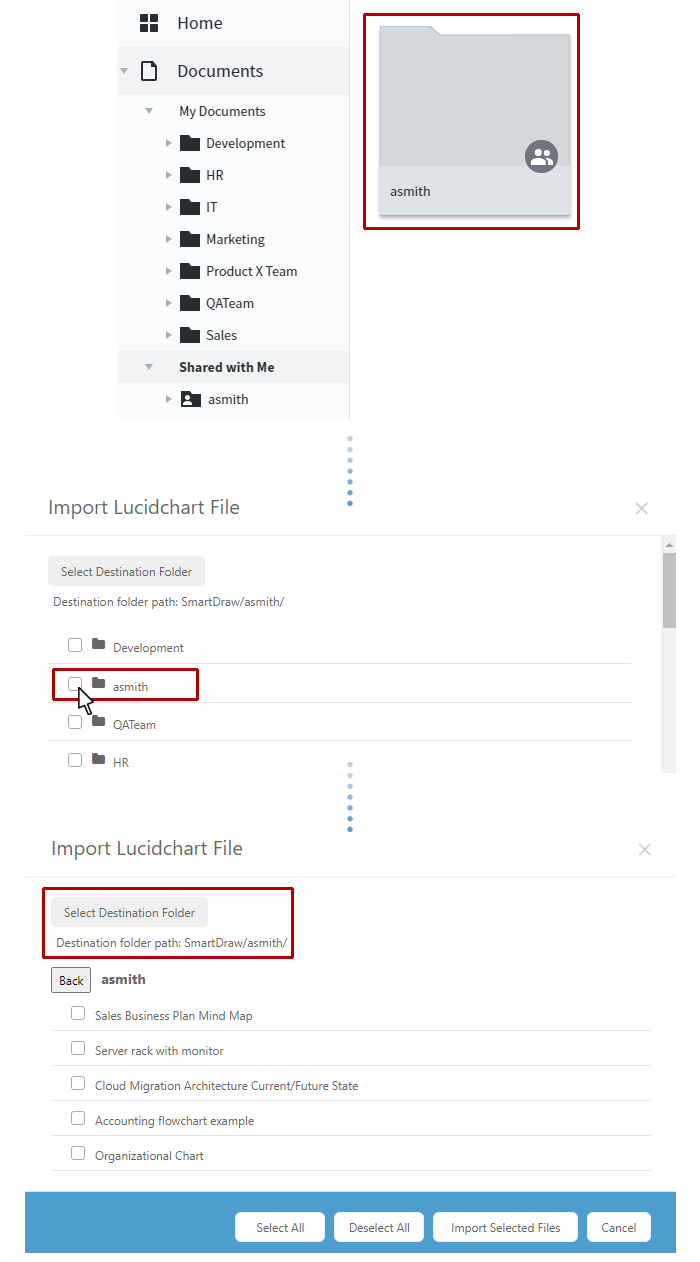 Import to specific folders