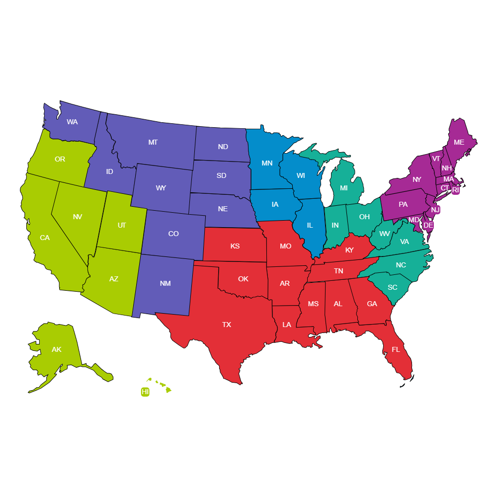 Example Image: Labeled Editable US Map