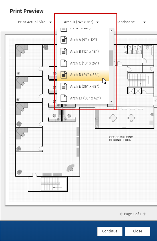 Larger paper sizes for printing floor plans
